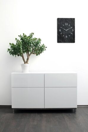 Дизайнерський настінний годинник зі штучного каменю (кераміка), 35x25 см, чорний сланець, безшумний радіогодинник