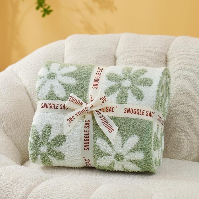 Плед Snuggle Sac клітчастий, салатовий із квітковим візерунком, мікрофібра, флісовий, теплий, двосторонній, для дивану, стільця, ліжка, 127 см