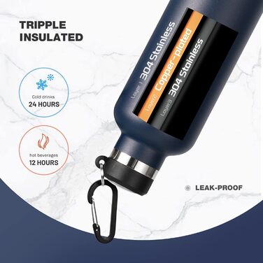 Термос-бутилка FEIJIAN FJbottle 316 з нержавіючої сталі, вакуумна, 750/1000 мл, з карабіном, BPA Free, герметична спортивна пляшка для спорту, роботи та подорожей