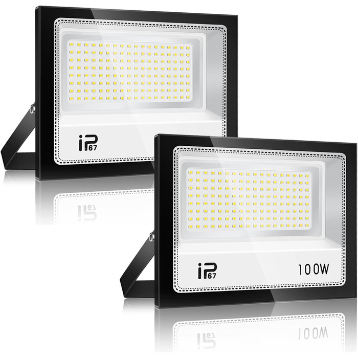 YZYFACAI LED прожектор 300 Вт для вулиці, 30000 Лм, 7000K холодне біле світло, IP67 водонепроникний, для двору, гаража, саду, комплект 2 шт. (100 Вт)