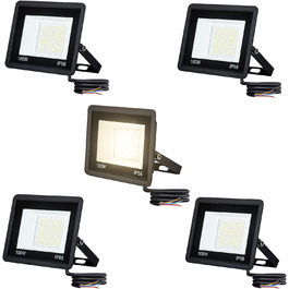 LED-прожектори AufuN 5x100Вт, надяскраві, тепле біле світло, IP65, водонепроникні, алюмінієві, для вулиці, саду, гаража, двору або готелю