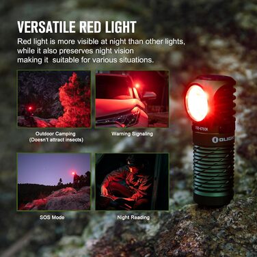 Ліхтарик-налобник OLIGHT Perun 2 Mini LED 1100 люмен, USB, водонепроникний, 5 режимів, з червоним світлом, для кемпінгу та екстрених ситуацій, зелений, холодне біле світло