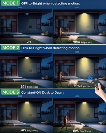 LOTMOS сонячні LED ліхтарі для вулиці з датчиком руху, 342 LED, IP65, 3 режими, тепле біле світло, з пультом, для саду та гаража, 4 шт.