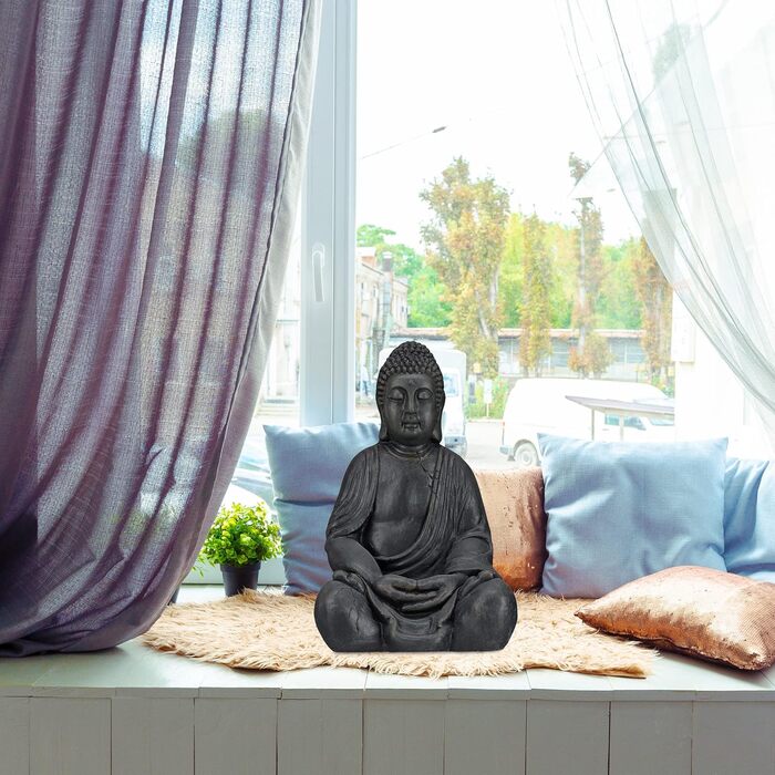 XL статуя Будди Relaxdays 50 см, сіра, для саду, Фен-Шуй, велика декорація