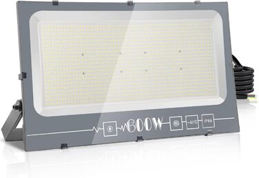 LED прожектор для вулиці, IP65, 600 Вт, 30000 Лм, тепле біле світло, водонепроникний, для двору, саду, гаража, під'їзду