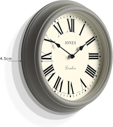 Настінний годинник JONES CLOCKS 30 см круглий зелений, римські цифри, класичний дизайн для кухні, вітальні або спальні