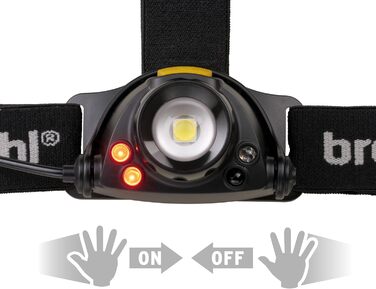 Ліхтар-налобний Brennenstuhl LuxPremium LED з акумулятором, сенсором та USB, 400 лм, OSRAM, червоне світло, IP44, до 50 годин роботи