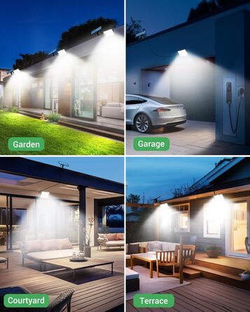 Сонячні LED ліхтарі LOTMOS з датчиком руху, 342 LED, IP65, 3 режими, з пультом, для вулиці, саду, гаража, холодне біле світло, 4 шт.