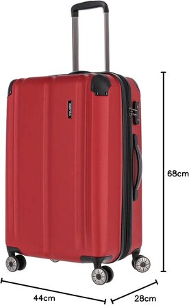 Валіза Travelite City 55 см, ручна поклажа, 4 колеса, жорсткий корпус, розширюється, стійка до подряпин, червона, 40-45 л