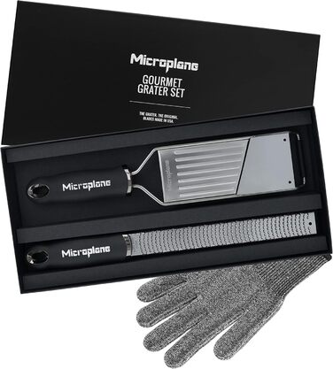 Набір кухонних терок Microplane (цедра, овочерізка та рукавичка) для пармезану, картоплі, огірка, цукіні, моркви, імбиру та мускатного горіха з ультрагострими лезами з нержавіючої сталі