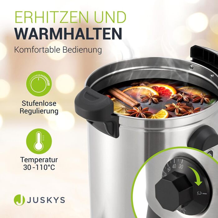 Електричний диспенсер для гарячих напоїв Juskys Teramo 10 л, 1500 Вт, нержавіюча сталь, з краном, термостатом і захистом від перегріву (30-110°C)