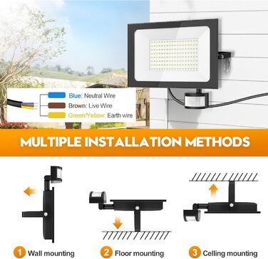 LED прожектори з датчиком руху та пультом, 150Вт, 6500K, IP66, для вулиці, двору, саду, гаража, 2 шт.