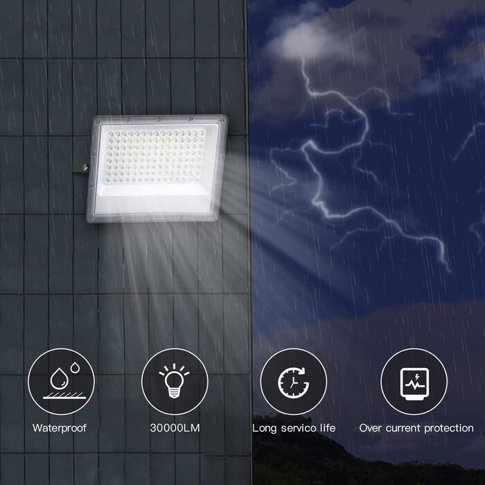 LED прожектор для вулиці 150Вт, 15000Лм, холодне світло 6000K, IP65, водонепроникний, для саду, тераси, гаража, майстерні, спортмайданчика