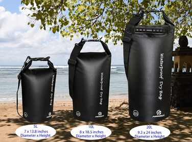 Водонепроникні гермомішки Freegrace 3 шт, з Zip-Lock, знімним ременем, поясною сумкою та чохлом для телефону, для плавання, 10 л, чорні