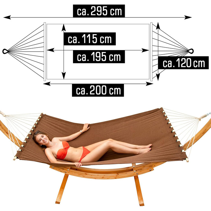 Гамак XXL AMANKA для двох, 200x120 см, сірий/коричневий, підвісний текстильний гамак для 2 осіб
