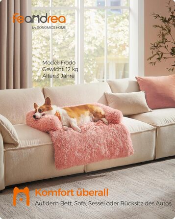 Лежак для собак Feandrea FluffyHug, м'який плюш, диван-килимок, захист для меблів, подушка для маленьких і середніх собак, 80x75x16 см, рожевий