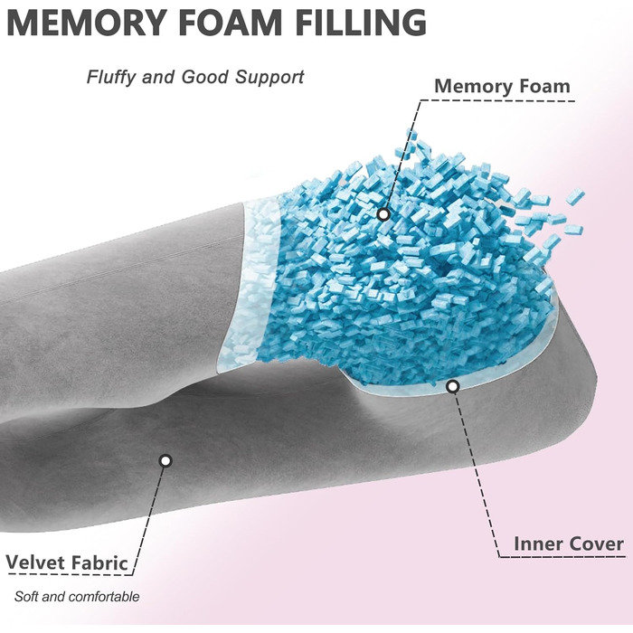 Подушка для вагітних TaiBest U-подібна, з подрібненого Memory Foam, для сну, підтримка живота, сіра
