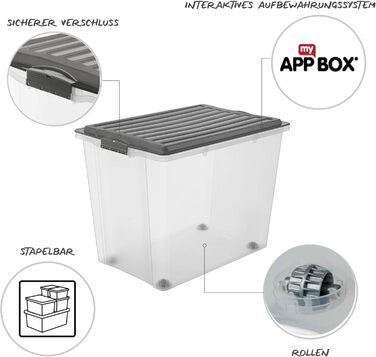 Комплект із 3 контейнерів для зберігання Rotho Compact 70 л з кришкою і колесами
