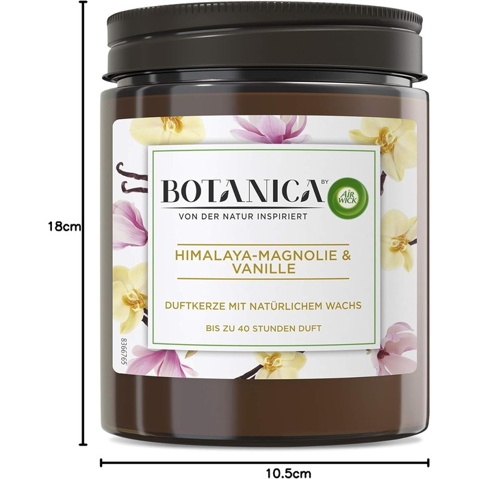 Ароматична свічка Botanica by Air Wick Гімалайська магнолія та ваніль, натуральні інгредієнти, екологічна, у склі, 6 шт