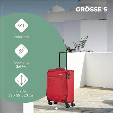 Валіза Travelite Chios L на 4 колесах, м'яка, з розширенням і захистом кутів, 78 см, 90-97 л, червона, дорожній чемодан