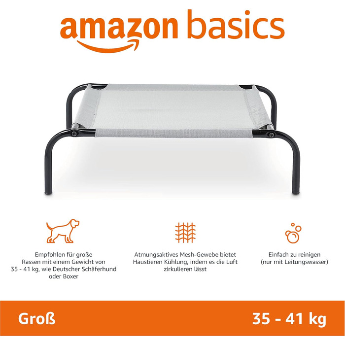 Охолоджуюче підняте ліжко для собак Amazon Basics, сіре, розмір L, 130x80x19 см