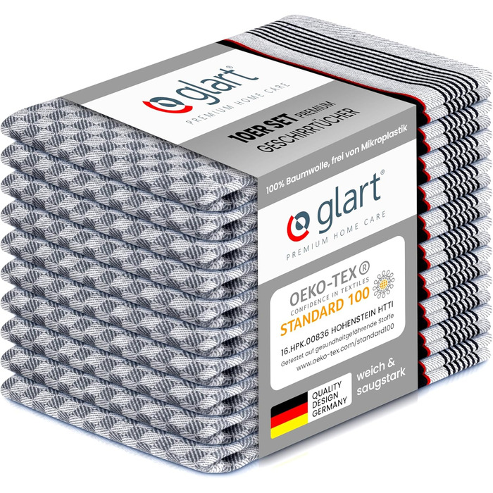Набір кухонних рушників Glart 48GS, 10 шт, преміум, 100% бавовна, OEKO-TEX, 45x90 см, чорні, передпрані, для посуду та кухні