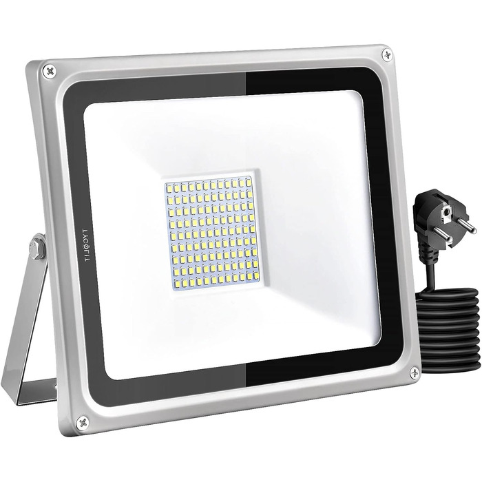 Набір з 2 LED прожекторів wowspeed 100W 10000Лм, холодне біле світло 6500K, будівельна лампа з кабелем 3м, IP66 водонепроникна, робочий прожектор зі штекером для майстерні та будмайданчика
