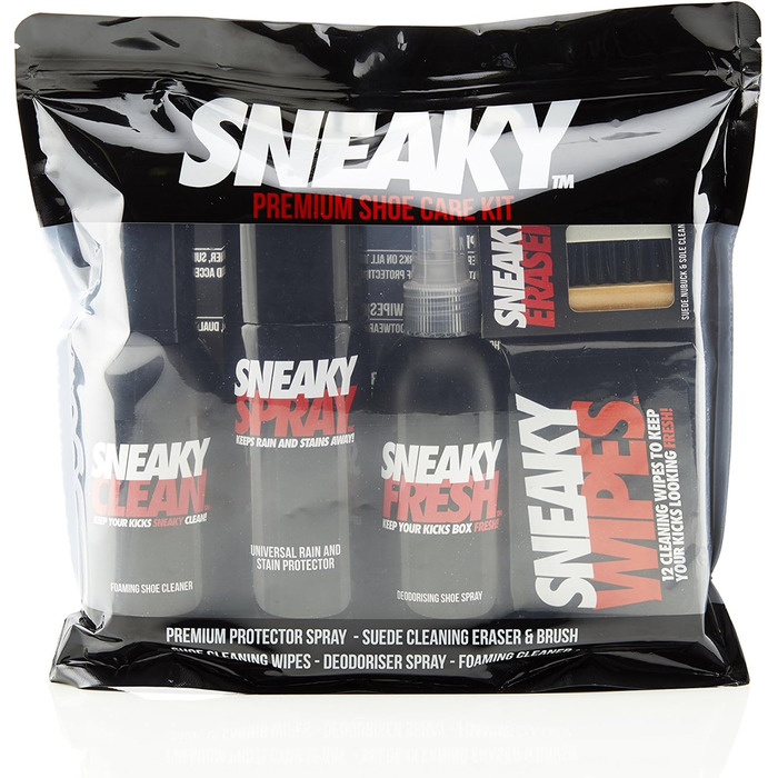 Комплект для догляду за взуттям Sneaky: набір для чищення, спрей для захисту спортивного та замшевого взуття