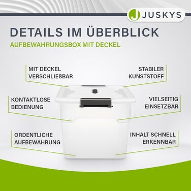 Набір пластикових контейнерів Juskys з кришкою, 4 шт по 45 л, прозорі, великі, штабельовані — органайзери для зберігання