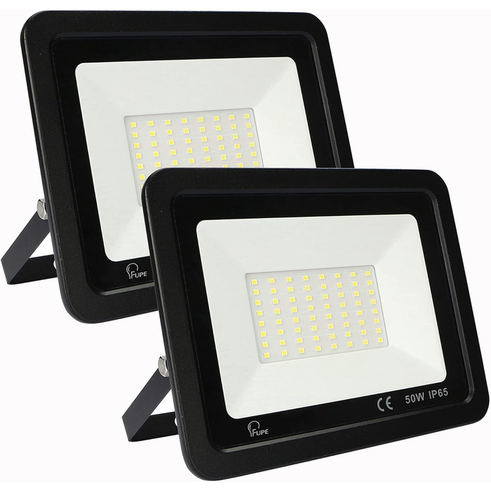 Світлодіодний прожектор 50Вт, 5000Лм, 72 LED, IP65, холодне світло 6500К, для вулиці, гаража, саду, 230В, чорний, 2 шт.