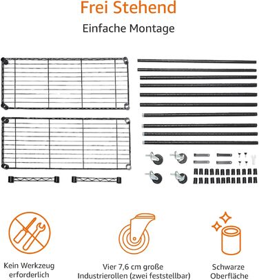 Вішалка для одягу Amazon Basics з верхніми та нижніми полицями, 91x45,6x180,2 см, чорна, дворядна