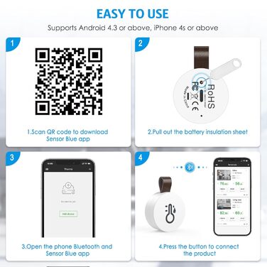 Brifit Bluetooth термометр-гігрометр, цифровий, з додатком та зберіганням даних, сенсор температури і вологості для дому, офісу, теплиці, винного льоху, 3 шт.