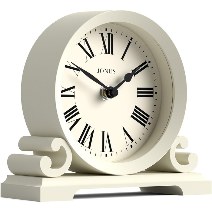 Настільний годинник JONES CLOCKS Saloon, білий, класичний стиль, подвійне скрол-оформлення, римські цифри, для столу, полиці або тумбочки