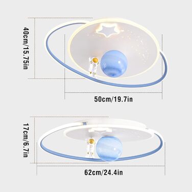 Дитяча стельова LED-лампа RRBEST Місяць та астронавт, диммована з пультом, біло-синя, для хлопчиків і дівчаток, 50 см, сучасний дизайн, декор для дитячої кімнати