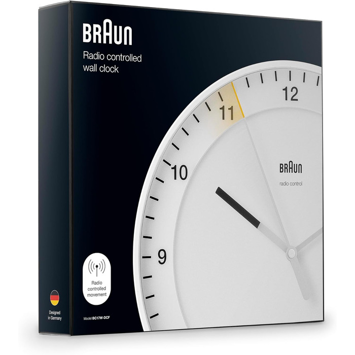 Настінний годинник Braun BC17W-DCF, 30 см, білий, безшумний, радіокерований, велика класична модель, легке читання, центральноєвропейський час (MEZ/GMT+1)