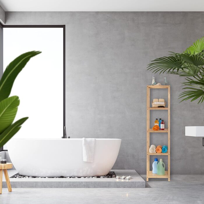 Бамбукова полиця Relaxdays для ванної та кухні, 5 ярусів, 162x38x39,5 см, підлогова, натуральний колір
