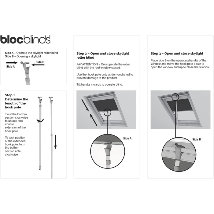Телескопічна алюмінієва штанга Bloc Blinds 2 м для мансардних вікон та жалюзі, біла, 115x3x3 см