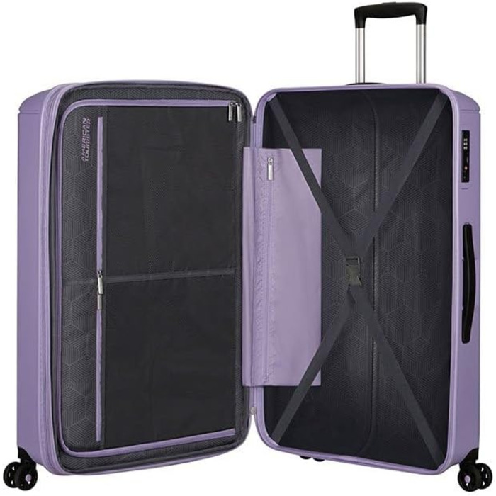 Валіза American Tourister Sunside Spinner L розширювана, 77 см, 106/118 л, чорна або лавандова, поліпропілен, на 4 колесах