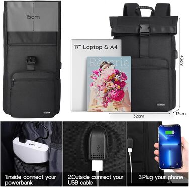 Міський рюкзак YAMTION Rolltop 17'' для чоловіків і жінок, універсальний для школи, університету, спорту, подорожей, велосипеду, підлітків