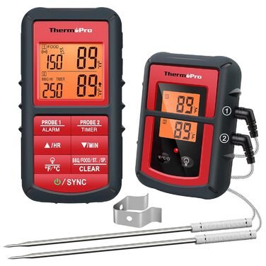 Цифровий термометр ThermoPro TP08C для м'яса та духовки з 2 датчиками, бездротовий кухонний термометр з таймером для BBQ, гриля, приготування їжі