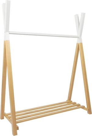 Вішак для одягу Puckdaddy Hugo 60x30x120 см із сосни в стилі вінтаж, білий, з полицею для взуття, для дитячої кімнати