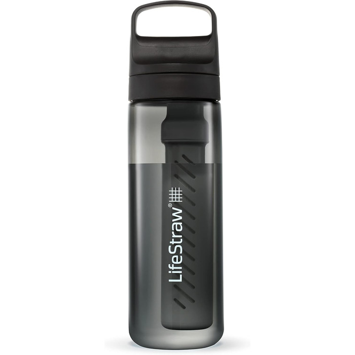 Фільтрована пляшка LifeStraw Go, 650 мл, BPA-free, для подорожей і щоденного використання, очищає воду від бактерій, паразитів, мікропластику, покращує смак, колір Nordic Noir