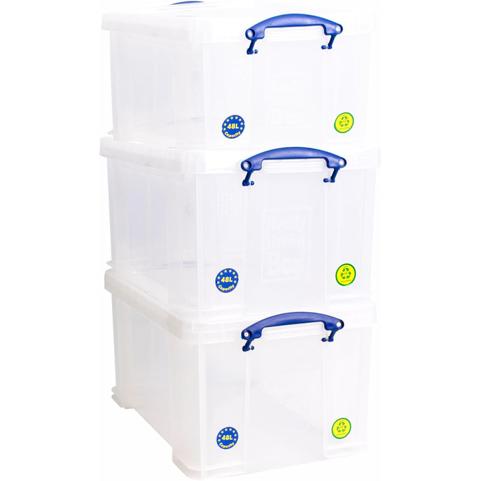 Пластиковий контейнер Really Useful Box 3 шт. по 48 л, прозорий, 60x40x31,5 см