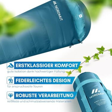 NORDMUT® Спальний мішок для дорослих – ультралегкий, компактний, 3-сезонний (250 GSM) та літній (100 GSM) мумія для кемпінгу, туризму, фестивалів, вага 900/1500 г