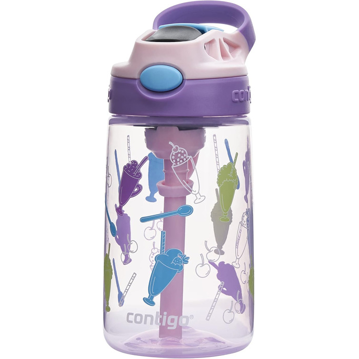 Дитяча пляшка для води Contigo Easy Clean Autospout з трубочкою, BPA-free, 420 мл, пластикова, герметична, легка у догляді, для школи та спорту (Strawberry Shakes)