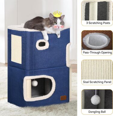 YITAHOME Будиночок для котів, котяче ліжко для дому, котяча вежа, ігрова когтеточка, меблі для котів, котяча хатинка, синій, з платформою