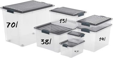 Набір контейнерів для зберігання Rotho Compact 3x38 л з кришкою та колесами, зелений/прозорий, пластик, 70 л