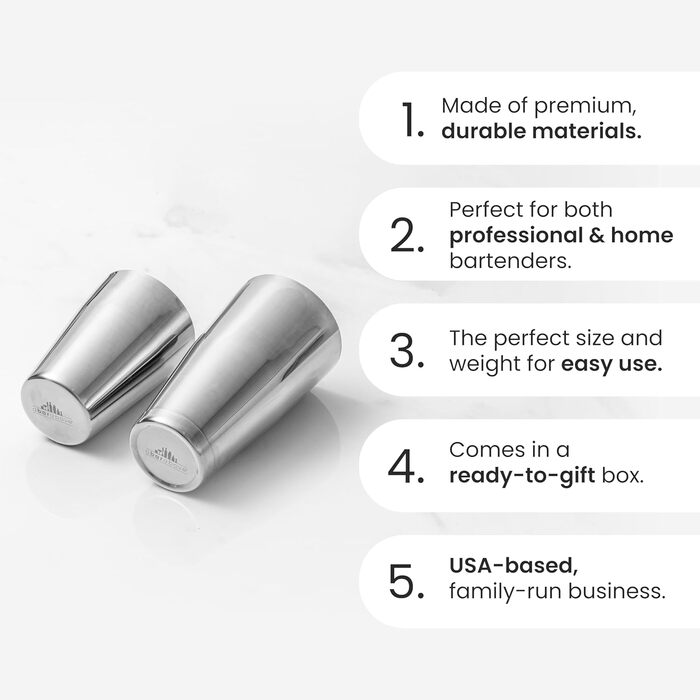 Професійний бостонський шейкер Top Shelf Bar Supply з нержавіючої сталі, 2 предмети, 18 і 28 унцій, для коктейлів