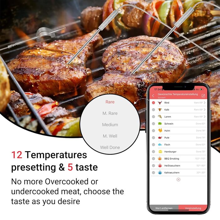 М'ясний термометр Inkbird IBT-26S з Bluetooth 5.1 та Wi-Fi, 4 температурні щупи, магнітне кріплення, USB-зарядка, для гриля, духовки, BBQ, коптильні