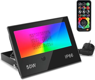 Світлодіодний прожектор RGB 50Вт для вулиці з пультом, IP66, 120 кольорів, диммований, таймер, настінний LED ліхтар